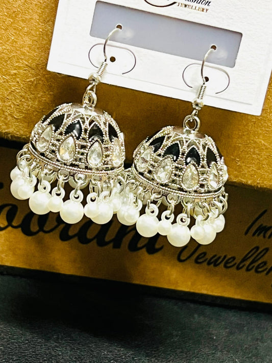 Silver Jhumka Hoops